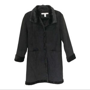 Larry Levine Black Faux Suede/Fur Coat Size Small